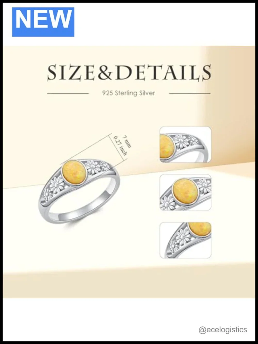 925 Sterling Silver Oval Opal Statement Ring Daisy Hollow Design Jewelry Gift